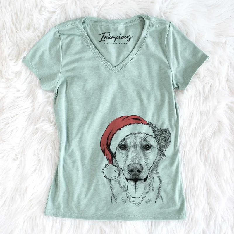 Santa Apollo the Mixed Breed - Women's V-neck Shirt-- Knit Fabric Woven Fabric Fleece Fabric Santa Apollo the Mixed Breed - Women's V-neck Shirt-- Knit Fabric Woven Fabric Fleece Fabric