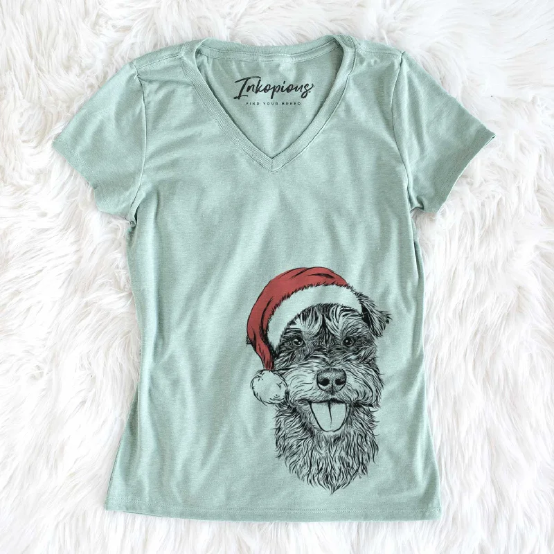 Santa Buster the Schnoodle - Women's V-neck Shirt-- Fleece Nylon Spandex