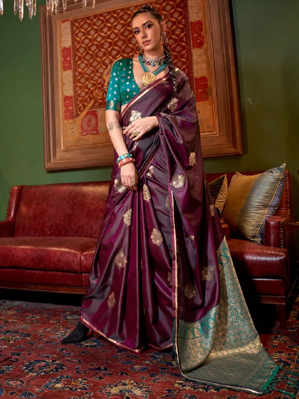 Women's Satin Silk Teal blue Woven Design Designer Saree With Blouse Piece Chic Ruffle Blouse Women's Satin Silk Teal blue Woven Design Designer Saree With Blouse Piece Chic Ruffle Blouse