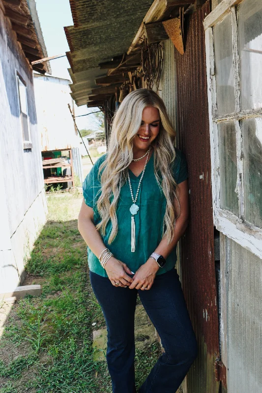 Kristen Deep Emerald Green Blouse Sweetheart Neck Blouse