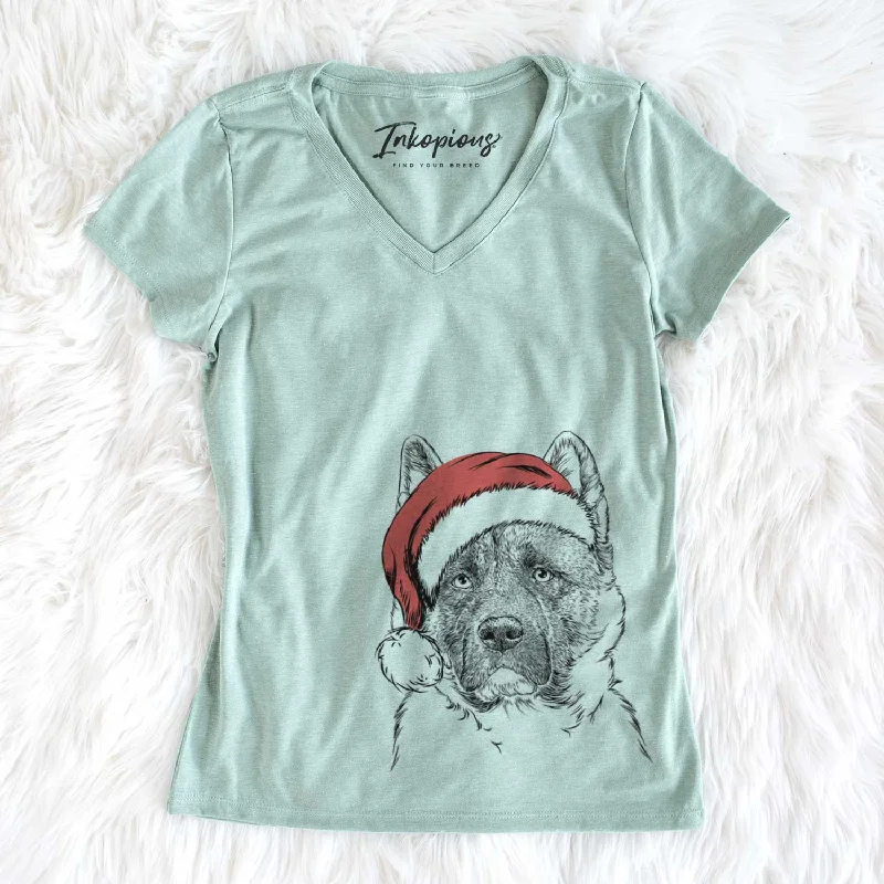 Santa Bo the American Akita - Women's V-neck Shirt-- Collared Crew Neck Turtle Neck