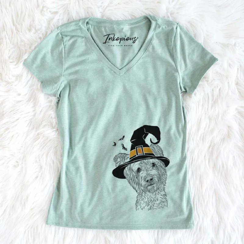 Witch Dexter the Terrier Mix - Women's V-neck Shirt-- Notch Collar Peter Pan Collar Cowl Neck Witch Dexter the Terrier Mix - Women's V-neck Shirt-- Notch Collar Peter Pan Collar Cowl Neck
