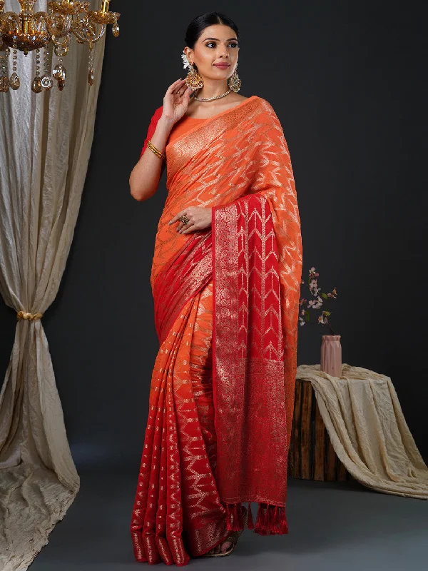 Women's Georgette Orange Woven Design Designer Saree With Blouse Piece Pastel Color Blouse Women's Georgette Orange Woven Design Designer Saree With Blouse Piece Pastel Color Blouse