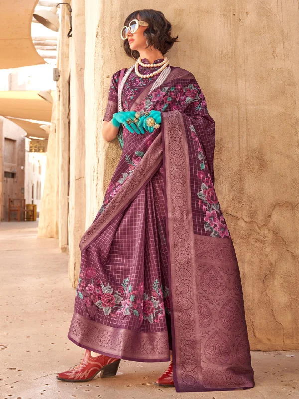 Women's Georgette Burgundy Woven Design Designer Saree With Blouse Piece Elegant Semi-Sheer Blouse Women's Georgette Burgundy Woven Design Designer Saree With Blouse Piece Elegant Semi-Sheer Blouse