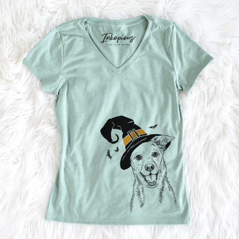 Witch Rocco the Mixed Breed - Women's V-neck Shirt-- Zippered Front Buttoned Front Snap Front Witch Rocco the Mixed Breed - Women's V-neck Shirt-- Zippered Front Buttoned Front Snap Front