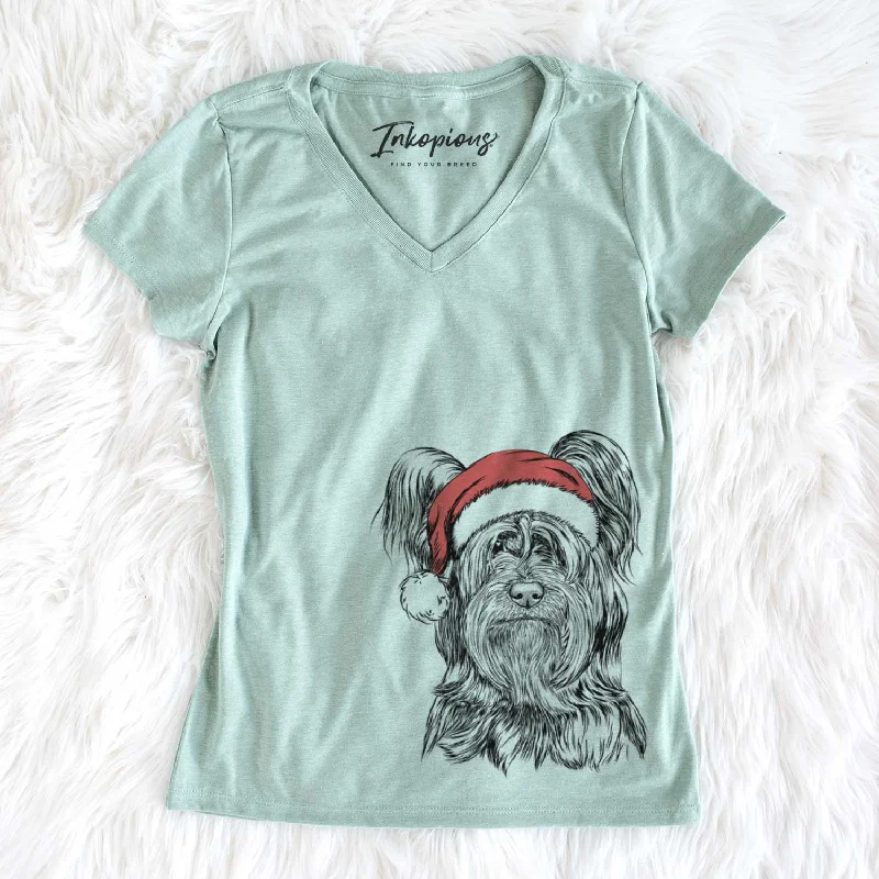Santa Bandit the Skye Terrier - Women's V-neck Shirt-- Handmade Hand-knitted Hand-woven Santa Bandit the Skye Terrier - Women's V-neck Shirt-- Handmade Hand-knitted Hand-woven