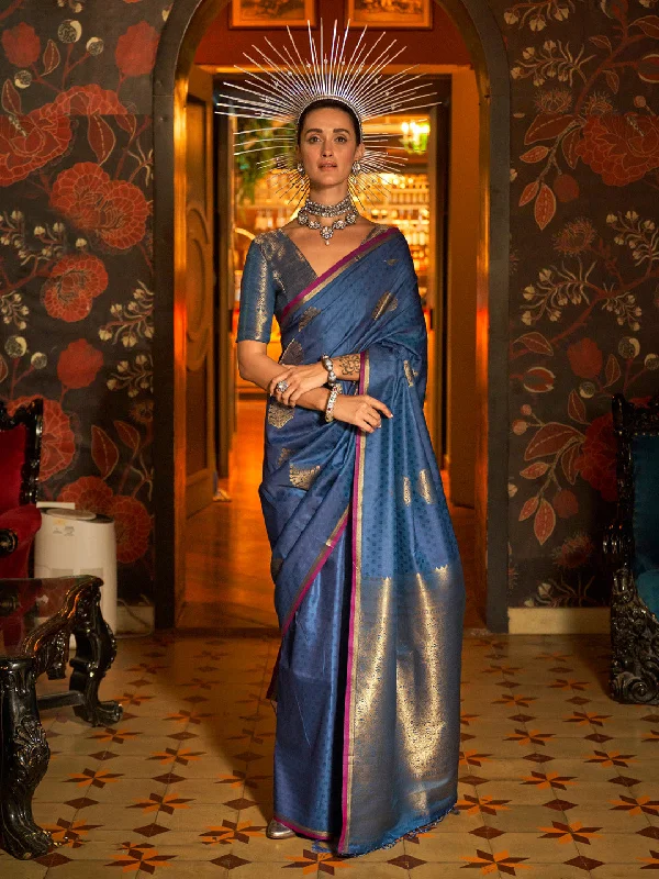 Women's Silk Blend Navy Blue Woven Design Designer Saree With Blouse Piece Feminine Pastel Blouse Women's Silk Blend Navy Blue Woven Design Designer Saree With Blouse Piece Feminine Pastel Blouse