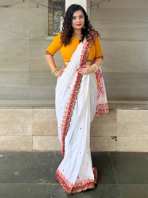 Women's Cotton Yellow Embellished Designer Saree With Blouse Piece Lightweight Tunic Blouse Women's Cotton Yellow Embellished Designer Saree With Blouse Piece Lightweight Tunic Blouse