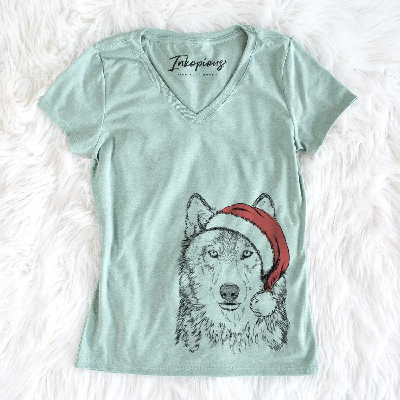 Santa Django the Grey Wolf - Women's V-neck Shirt-- Handmade Hand-knitted Hand-woven Santa Django the Grey Wolf - Women's V-neck Shirt-- Handmade Hand-knitted Hand-woven