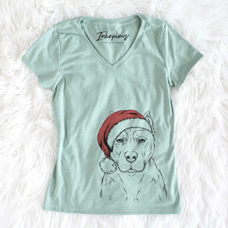Santa Bane the Pitbull Mix - Women's V-neck Shirt-- Seamless Knitted Crochet