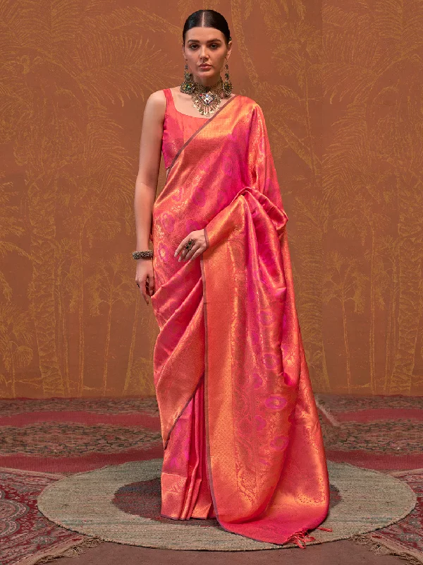Women's Silk Blend Orange Woven Design Designer Saree With Blouse Piece Embroidered Cotton Blouse Women's Silk Blend Orange Woven Design Designer Saree With Blouse Piece Embroidered Cotton Blouse