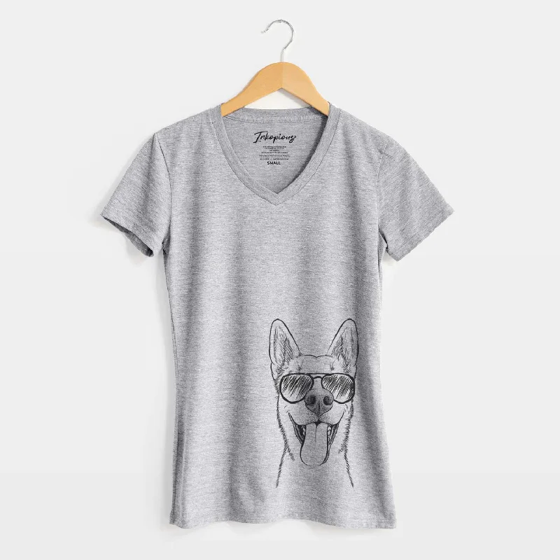 Aviator Arlo the Husky Shepherd Mix - Women's V-neck Shirt-- Layered Multi-layer Single Layer Aviator Arlo the Husky Shepherd Mix - Women's V-neck Shirt-- Layered Multi-layer Single Layer