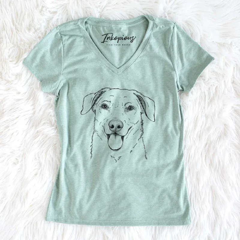 Bare Hudson the Shepherd - Women's V-neck Shirt-- Plaid T-Shirt Polka Dot Checkered