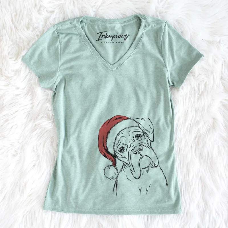 Santa Cooper the Boxer - Women's V-neck Shirt-- Satin Fabric Silk Fabric Chiffon Fabric Santa Cooper the Boxer - Women's V-neck Shirt-- Satin Fabric Silk Fabric Chiffon Fabric