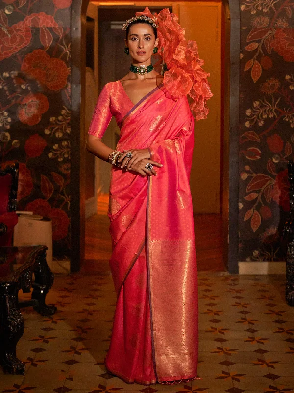 Women's Silk Blend Pink Woven Design Designer Saree With Blouse Piece Classic Minimalist Blouse Women's Silk Blend Pink Woven Design Designer Saree With Blouse Piece Classic Minimalist Blouse