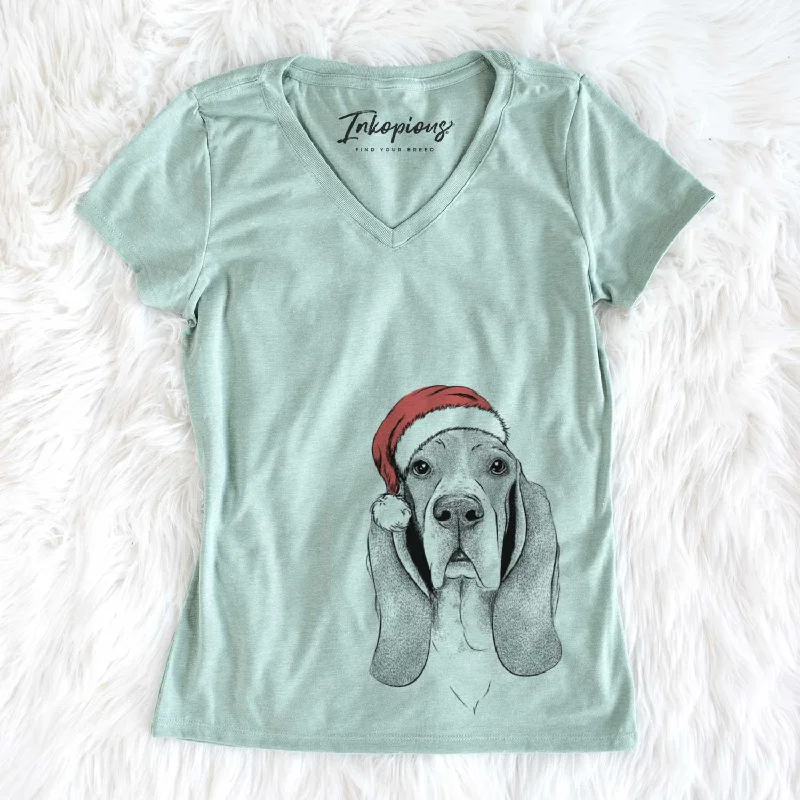 Santa Buckley the Basset Hound - Women's V-neck Shirt-- Cozy Warm Stylish