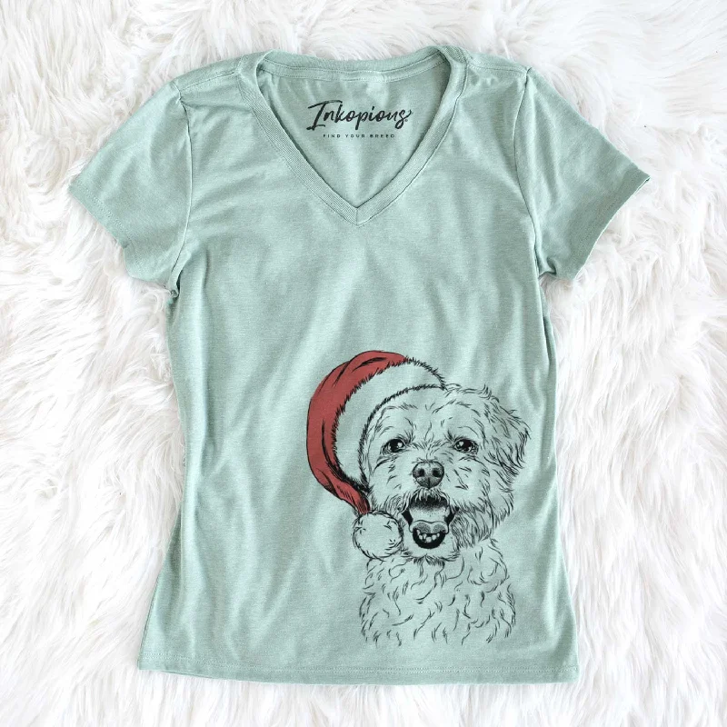 Santa Belle the Maltipoo - Women's V-neck Shirt-- Chenille Fabric Brocade Fabric Lace Fabric Santa Belle the Maltipoo - Women's V-neck Shirt-- Chenille Fabric Brocade Fabric Lace Fabric
