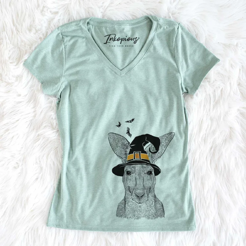 Witch Roger the Red Kangaroo - Women's V-neck Shirt-- Lace Blend Ribbed Blend Corduroy Blend Witch Roger the Red Kangaroo - Women's V-neck Shirt-- Lace Blend Ribbed Blend Corduroy Blend