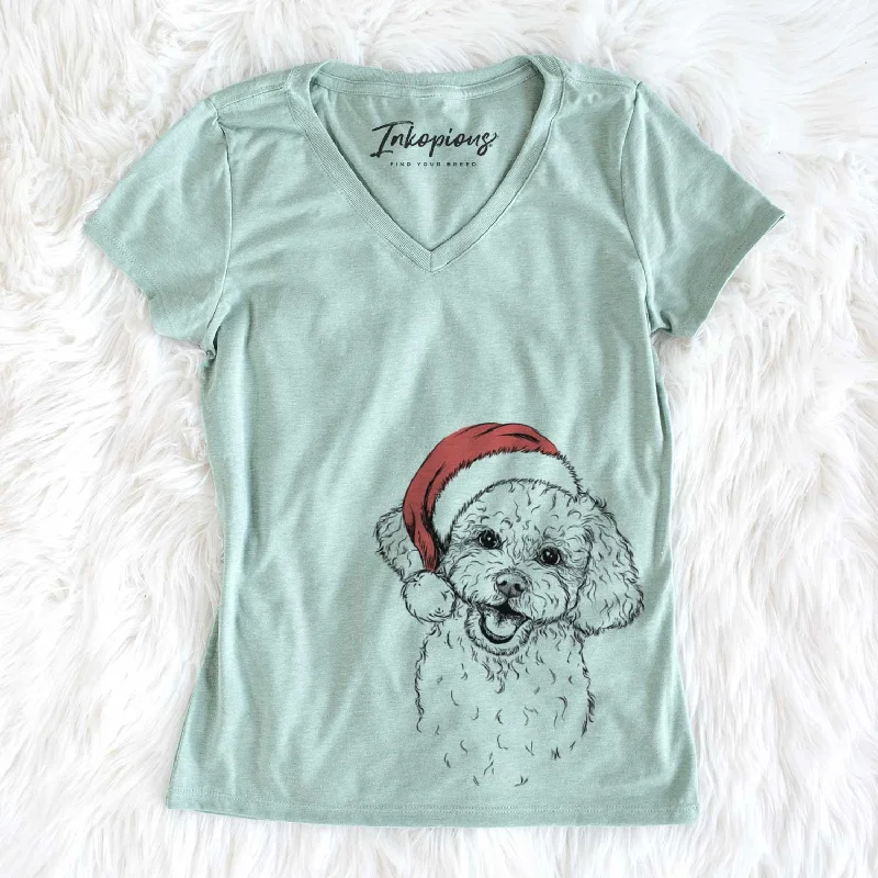 Santa Caesar the Bichon Frise - Women's V-neck Shirt-- Casual Formal Business
