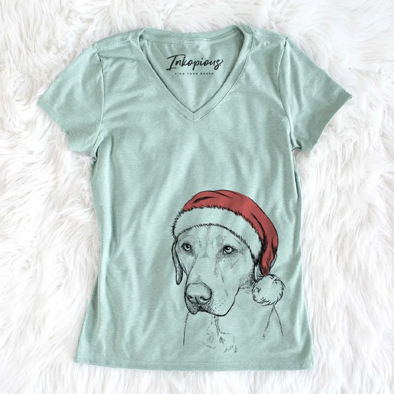 Santa Braxton the Yellow Lab - Women's V-neck Shirt-- Real Fur Shearling Chenille