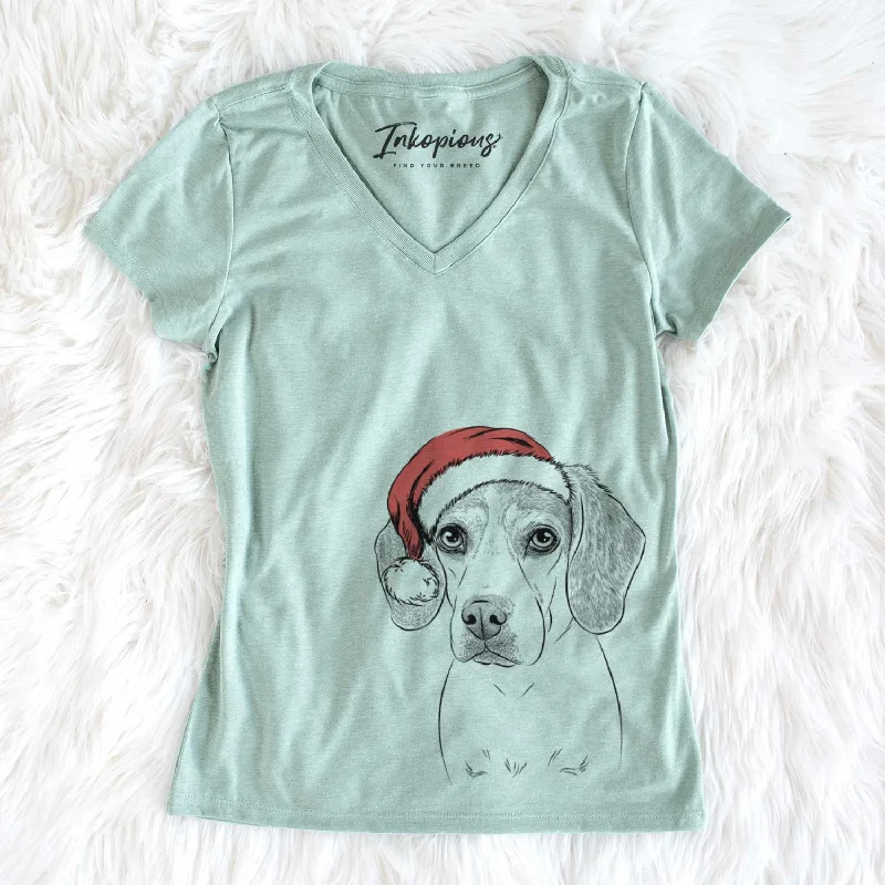 Santa Bumbee the Beagle - Women's V-neck Shirt-- Mesh Canvas Denim