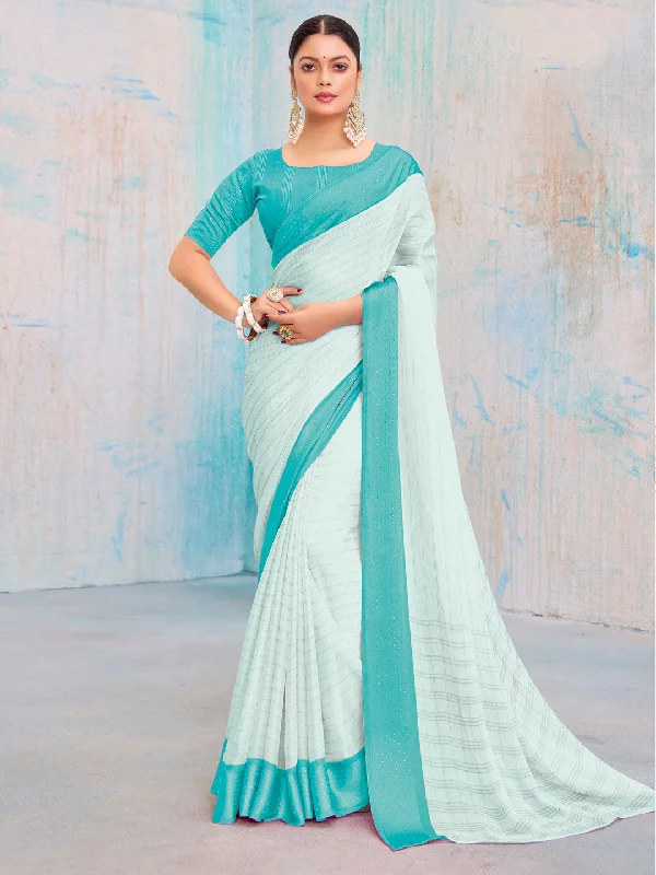 Women's Pure Chiffon Light Blue Printed Designer Saree With Blouse Piece Peter Pan Blouse Women's Pure Chiffon Light Blue Printed Designer Saree With Blouse Piece Peter Pan Blouse