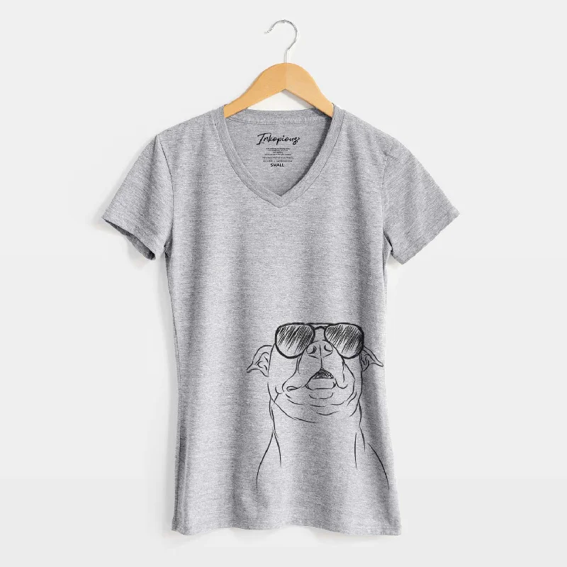 Aviator Zada the Pitbull - Women's V-neck Shirt-- Graphic Embroidered Appliqued