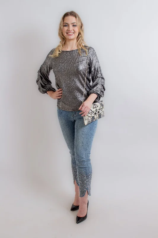 "Mary" Silver Blouse Chic Sleeveless Blouse