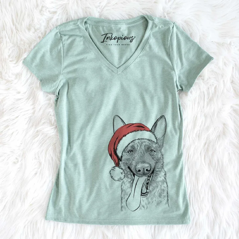 Santa Bessa the Dutch Shepherd - Women's V-neck Shirt-- Faux Fur Fabric Real Fur Fabric Shearling Fabric Santa Bessa the Dutch Shepherd - Women's V-neck Shirt-- Faux Fur Fabric Real Fur Fabric Shearling Fabric