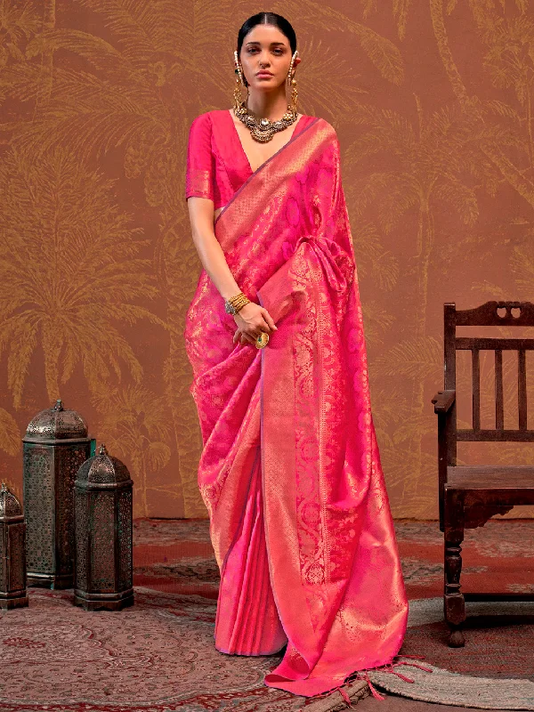 Women's Silk Blend Pink Woven Design Designer Saree With Blouse Piece Subtle Shimmer Blouse Women's Silk Blend Pink Woven Design Designer Saree With Blouse Piece Subtle Shimmer Blouse