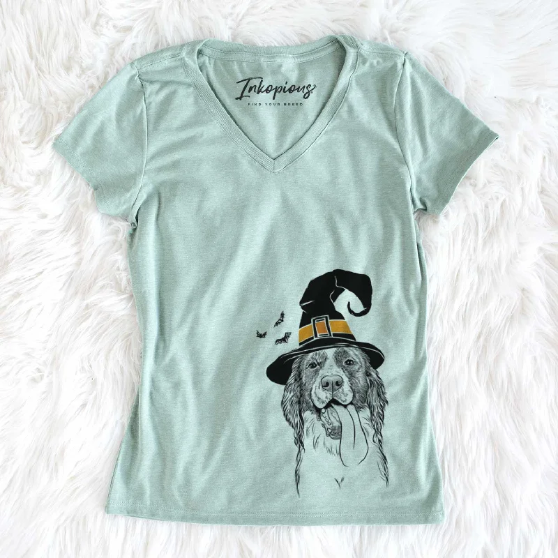Witch Duke the English Springer Spaniel - Women's V-neck Shirt-- Anti-Pilling Machine Wash Handmade Witch Duke the English Springer Spaniel - Women's V-neck Shirt-- Anti-Pilling Machine Wash Handmade