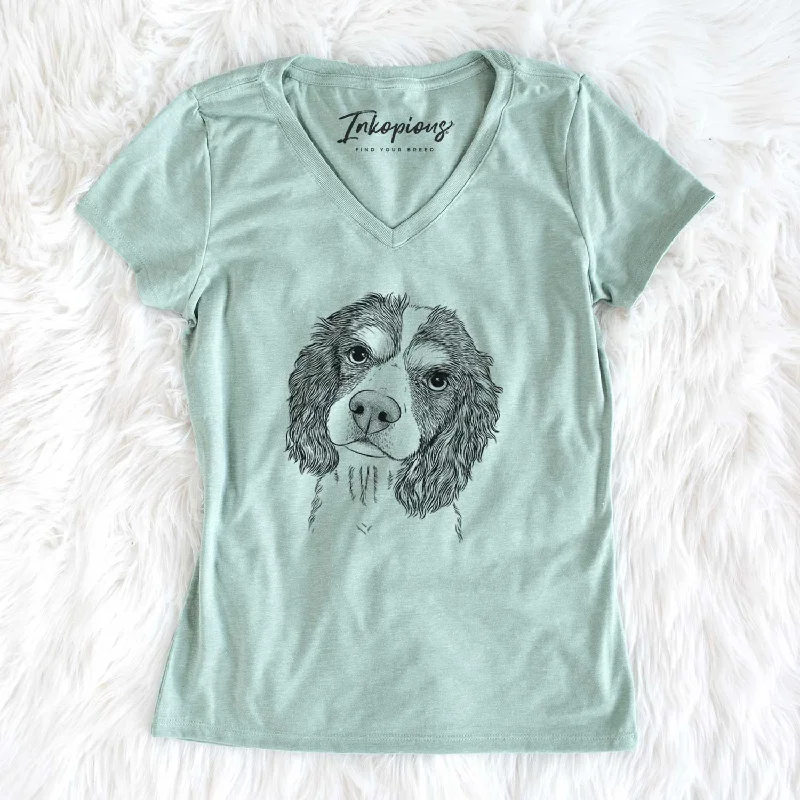 Bare Truman the Cavalier King Charles Spaniel - Women's V-neck Shirt-- Print Jacquard Patchwork Bare Truman the Cavalier King Charles Spaniel - Women's V-neck Shirt-- Print Jacquard Patchwork