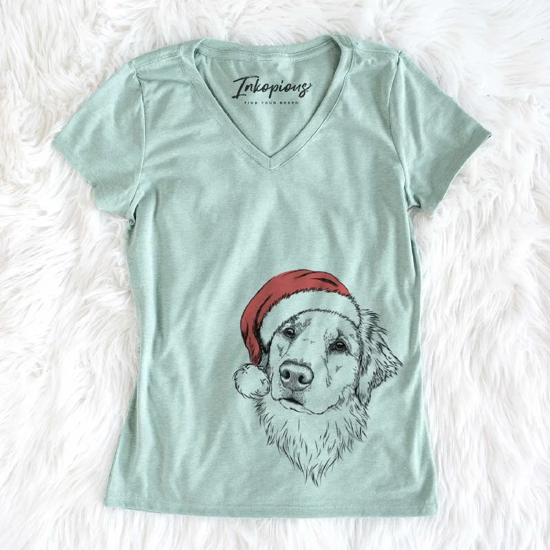 Santa Fiona the Golden Retriever - Women's V-neck Shirt-- Satin Blend Silk Blend Wool Blend Santa Fiona the Golden Retriever - Women's V-neck Shirt-- Satin Blend Silk Blend Wool Blend
