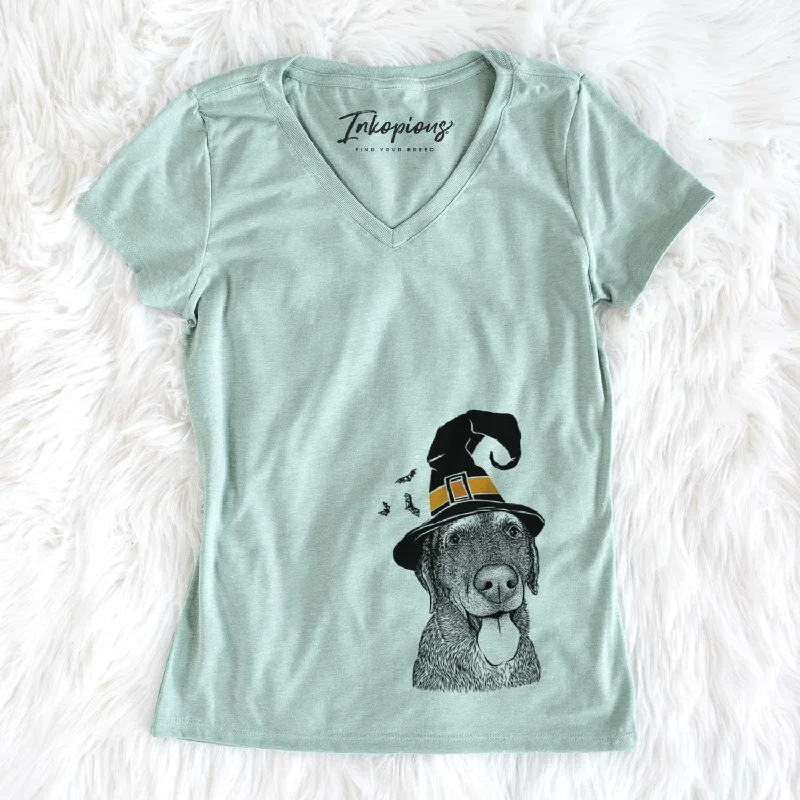 Witch Max the Labrador Retriever - Women's V-neck Shirt-- Fleece Fabric Down Fabric Feather Fabric Witch Max the Labrador Retriever - Women's V-neck Shirt-- Fleece Fabric Down Fabric Feather Fabric