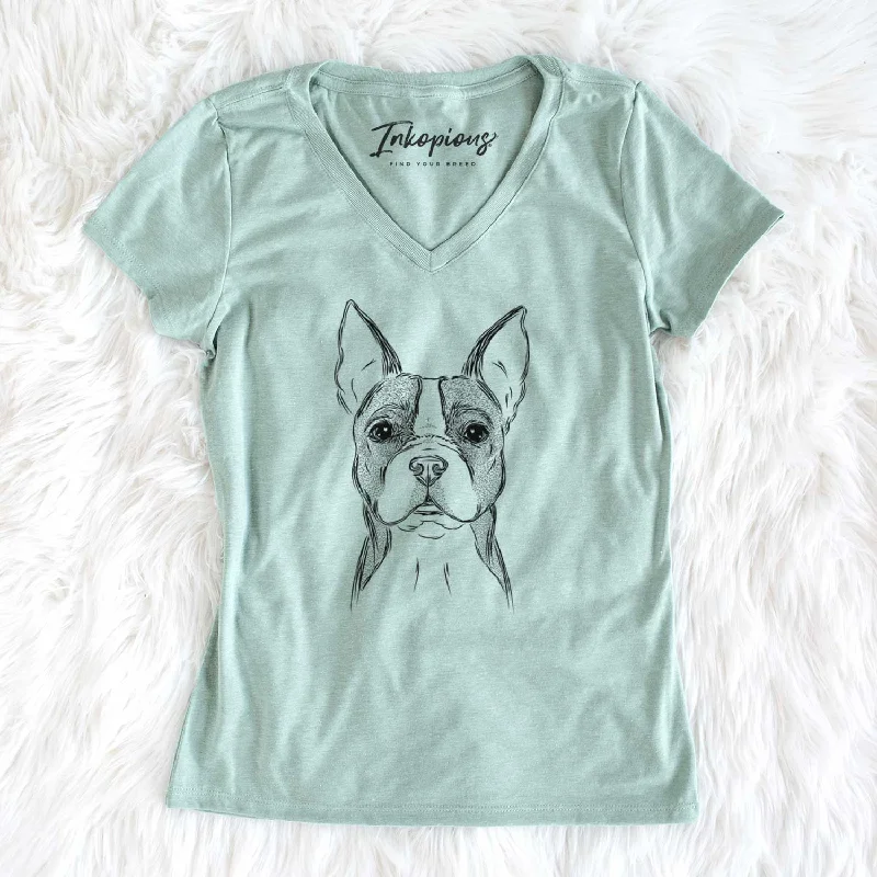 Bare Scout the Boston Terrier - Women's V-neck Shirt-- Cozy Warm Stylish