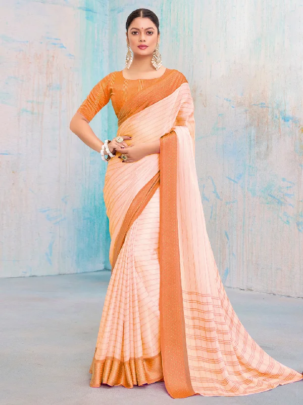 Women's Pure Chiffon Orange Printed Designer Saree With Blouse Piece Vintage Polka Blouse Women's Pure Chiffon Orange Printed Designer Saree With Blouse Piece Vintage Polka Blouse
