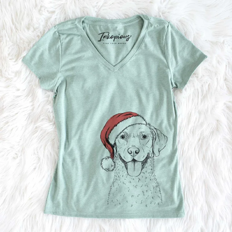Santa Chip the Chesapeake Bay Retriever - Women's V-neck Shirt-- Lace Blend Ribbed Blend Corduroy Blend Santa Chip the Chesapeake Bay Retriever - Women's V-neck Shirt-- Lace Blend Ribbed Blend Corduroy Blend