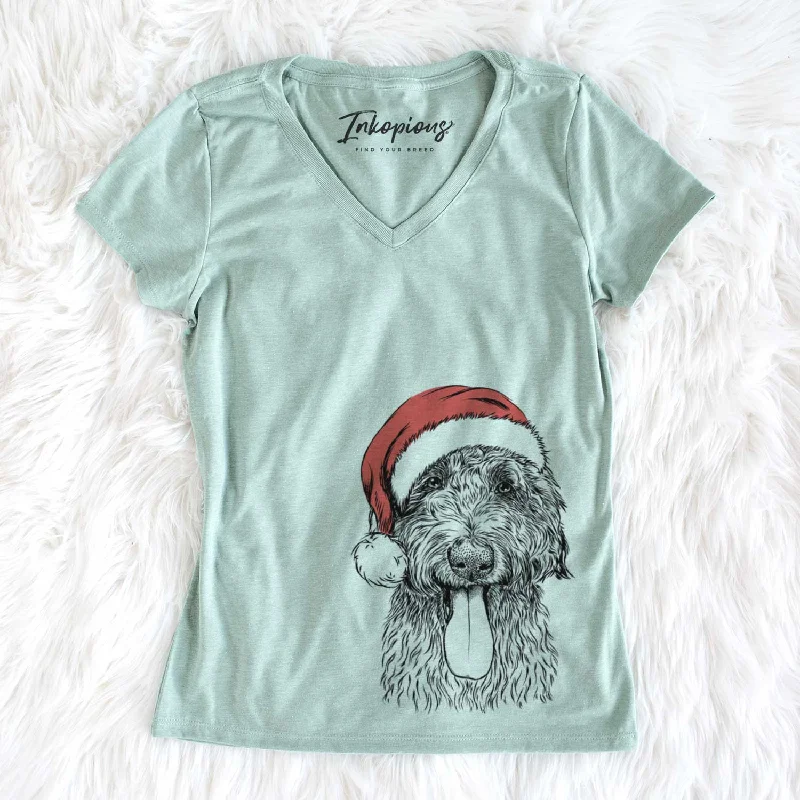Santa CiCi Paulk the Aussiedoodle - Women's V-neck Shirt-- Satin Blend Silk Blend Wool Blend Santa CiCi Paulk the Aussiedoodle - Women's V-neck Shirt-- Satin Blend Silk Blend Wool Blend