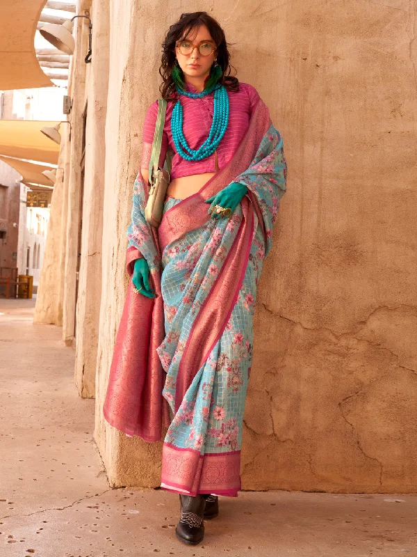 Women's Georgette Pink Woven Design Designer Saree With Blouse Piece Boho Chic Blouse Women's Georgette Pink Woven Design Designer Saree With Blouse Piece Boho Chic Blouse