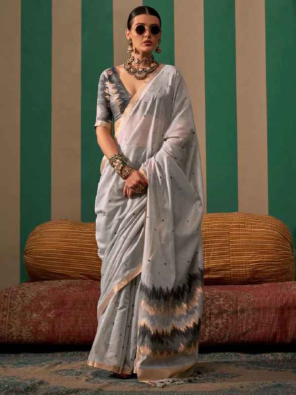 Women's Silk Blend Grey Woven Design Designer Saree With Blouse Piece Silky Draped Blouse Women's Silk Blend Grey Woven Design Designer Saree With Blouse Piece Silky Draped Blouse