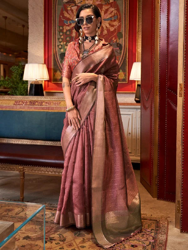 Women's Chiffon Brown Woven Design Designer Saree With Blouse Piece Casual Button Blouse Women's Chiffon Brown Woven Design Designer Saree With Blouse Piece Casual Button Blouse