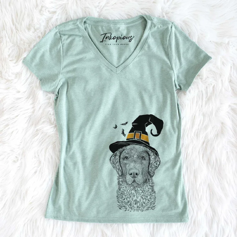 Witch Whiskey the Chocolate Lab - Women's V-neck Shirt-- Casual Formal Business