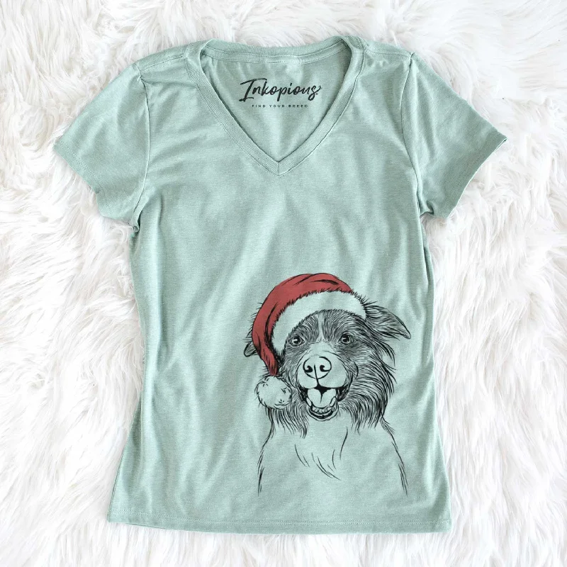 Santa Dizzy the Border Collie - Women's V-neck Shirt-- Machine Wash Dry Clean Hand Wash Santa Dizzy the Border Collie - Women's V-neck Shirt-- Machine Wash Dry Clean Hand Wash