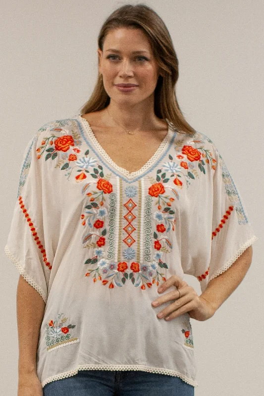 "Ferris" Ivory & Multi Blouse Vintage Polka Blouse