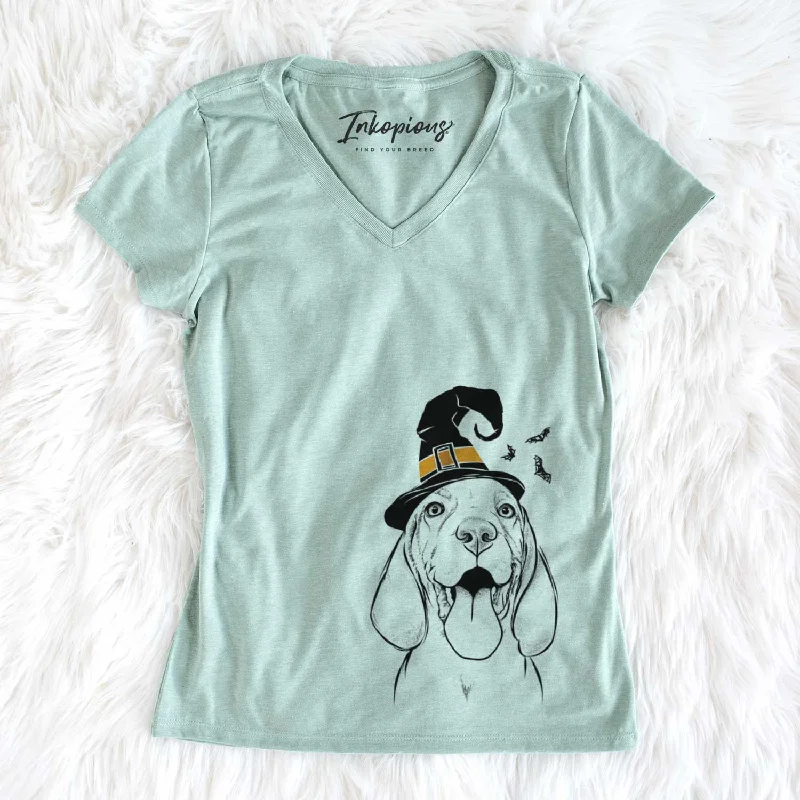 Witch Bodi the Vizsla - Women's V-neck Shirt-- Notch Collar Peter Pan Collar Cowl Neck Witch Bodi the Vizsla - Women's V-neck Shirt-- Notch Collar Peter Pan Collar Cowl Neck