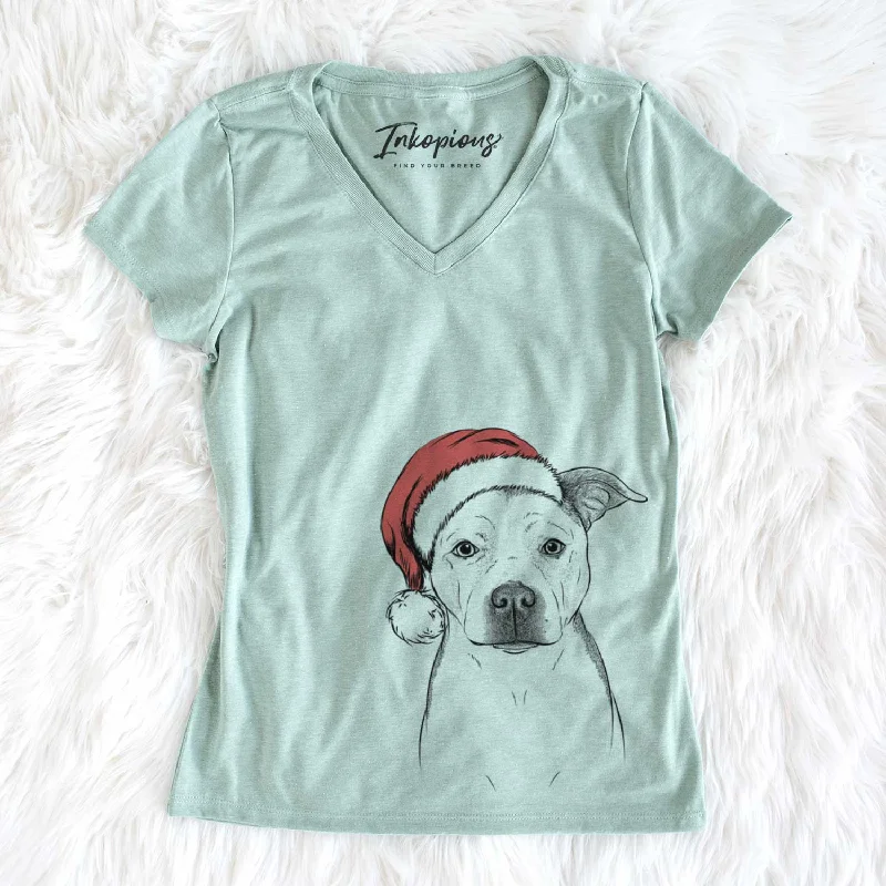 Santa Bailey the Pitbull - Women's V-neck Shirt-- Fashionable Trendy Casual
