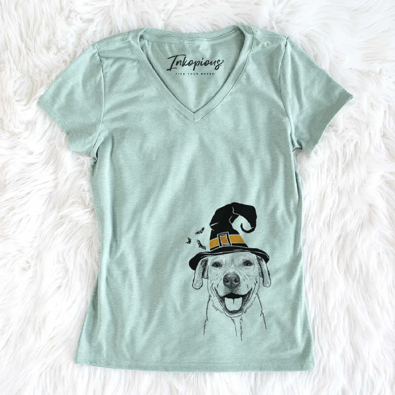 Witch Ernie the Mixed Breed - Women's V-neck Shirt-- Satin Blend Silk Blend Wool Blend Witch Ernie the Mixed Breed - Women's V-neck Shirt-- Satin Blend Silk Blend Wool Blend