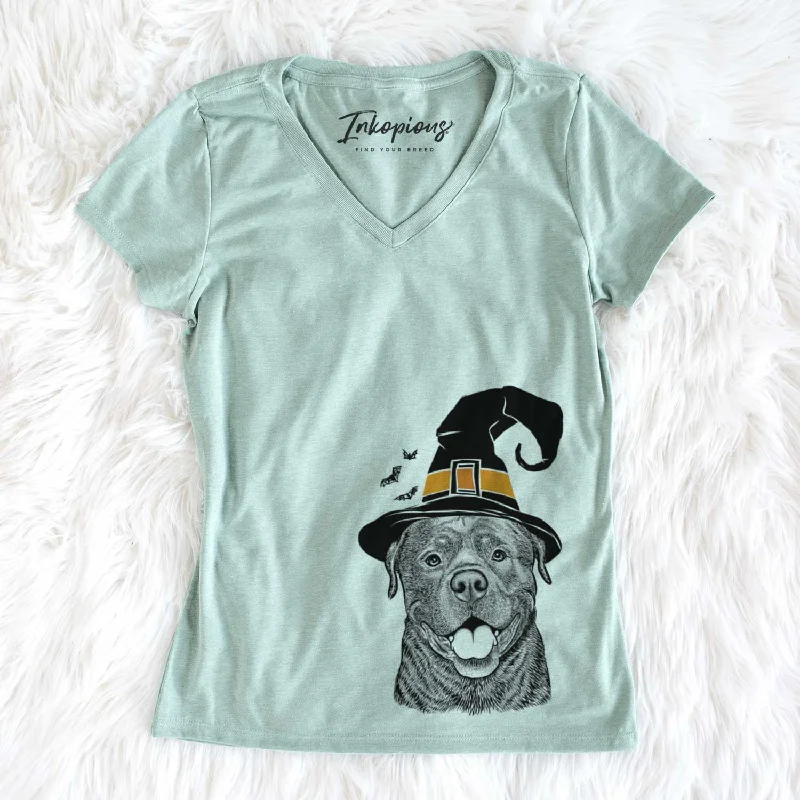 Witch Kojak the Rottweiler - Women's V-neck Shirt-- Seamless Knitted Crochet