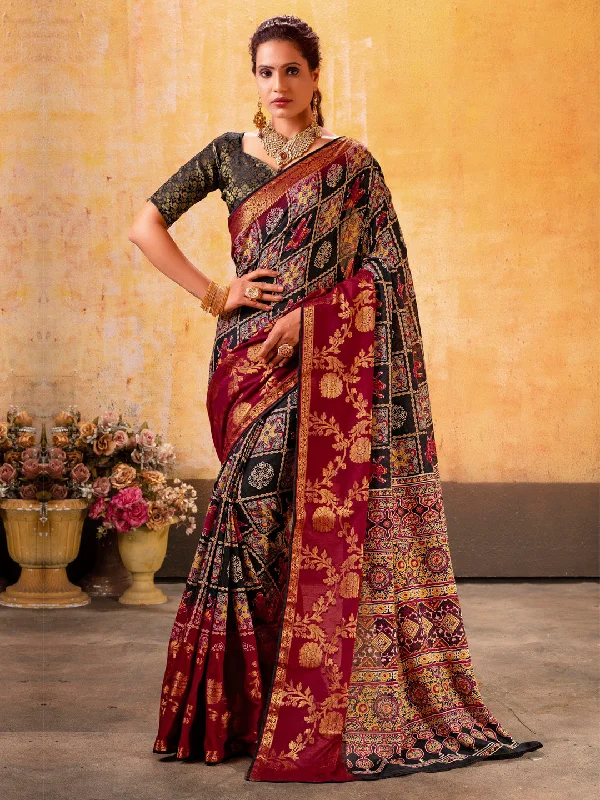 Women's Cotton Blend Black Woven Design Designer Saree With Blouse Piece Smart Business Blouse Women's Cotton Blend Black Woven Design Designer Saree With Blouse Piece Smart Business Blouse