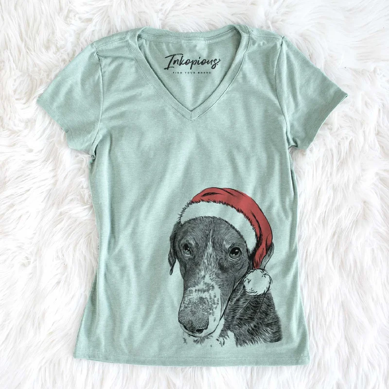 Santa Angel Orion the Mixed Breed - Women's V-neck Shirt-- Nylon Fabric Polyester Fabric Spandex Fabric Santa Angel Orion the Mixed Breed - Women's V-neck Shirt-- Nylon Fabric Polyester Fabric Spandex Fabric
